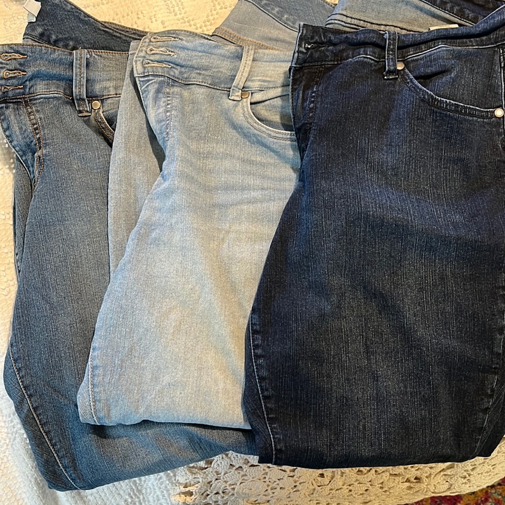Torrid Lot of 3 -size 16R jeans.   Light wash. Medium wash and a dark wash